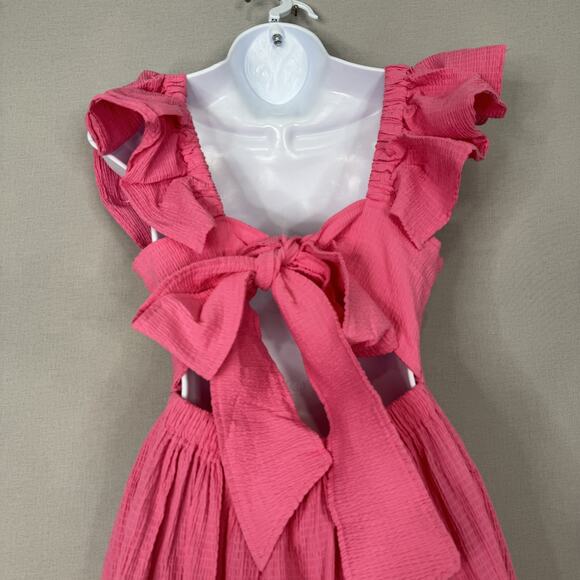Mi Ami Francesca's Dress Womens Small Pink Ruffle Flutter Sleeve Open Back Prep - Picture 5 of 14